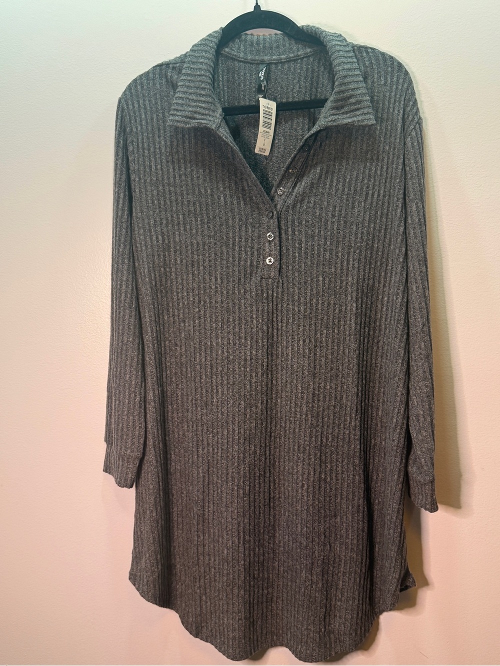 Torrid Sleep Cozy Ribbed Collared nightgown- Gray
